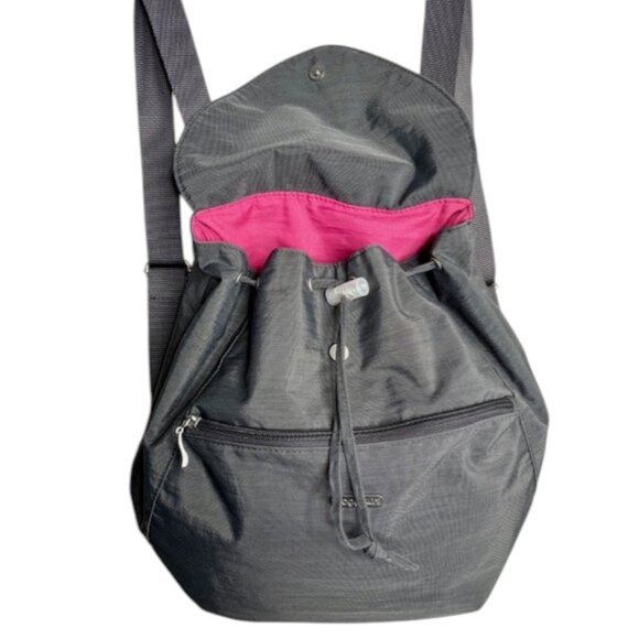 Baggalini Lightweight Cinch Backpack - Grey/Pink - 16”w x 14”h x 4.5”d main image 6